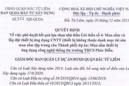 Công ty Tràng An liên tiếp trúng thầu mua sắm thiết bị tại quận Bắc Từ Liêm