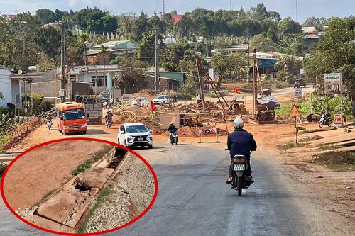 Mương thoát nước tại dự án nâng cấp quốc lộ 3.600 tỷ đồng chưa xong đã hỏng