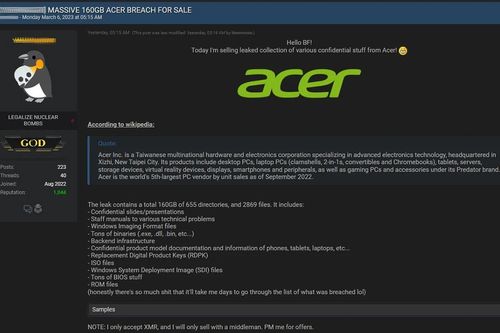 Acer bị tin tặc đánh cắp nhiều dữ liệu kỹ thuật quan trọng