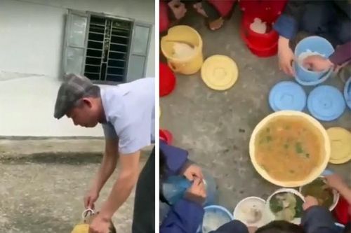 Sự thật về clip đổ canh vào bát dưới đất cho học sinh ăn