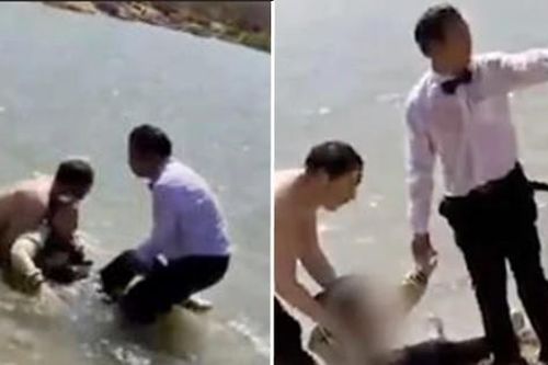 Đang chụp ảnh cưới thấy cô gái bị đuối nước, chú rể nhảy xuống cứu dù bơi không giỏi