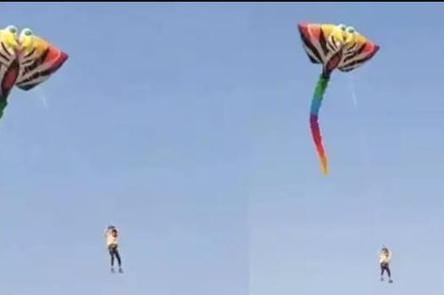'Đau tim' xem chàng trai liều lĩnh bay cùng diều khổng lồ