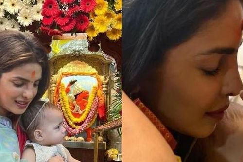 Ấn Độ: Hoa hậu Priyanka Chopra đến thăm đền Siddhivinayak cùng con gái nhỏ