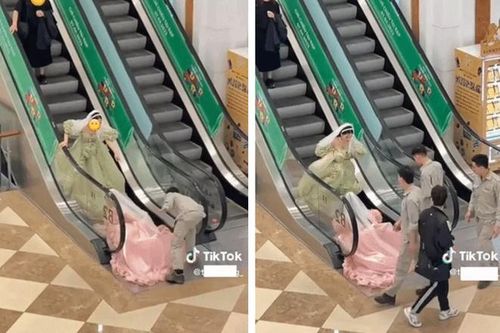 'Đu trend' công chúa đi siêu thị, cô gái suýt bị thang cuốn nuốt