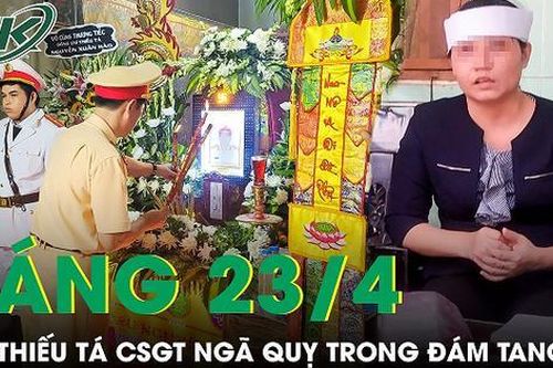 Vợ thiếu tá CSGT ở Long An ngã quỵ trong đám tang chồng