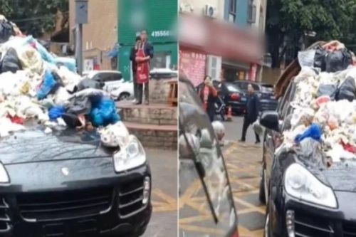 Xế sang Porsche biến thành xe rác vì đỗ ngang tàng trong khu dân cư