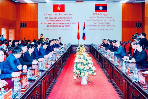 Đoàn đại biểu cấp cao Ủy ban Trung ương Mặt trận Lào xây dựng đất nước làm việc tại Hải Phòng