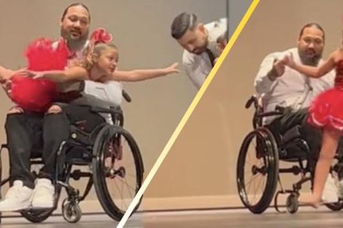 Bố ngồi xe lăn khiêu vũ cùng con gái trên sân khấu, triệu người xúc động