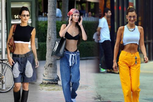 Bella Hadid khởi động mùa Hè với xu hướng quần cạp trễ chất chơi