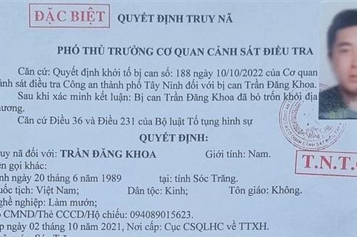 Truy nã đặc biệt toàn quốc đối tượng Trần Đăng Khoa