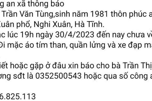 Người đàn ông rời nhà đi biệt tăm, cả gia đình hoang mang