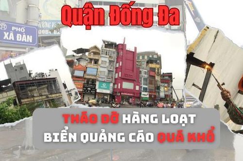 Tháo dỡ hàng loạt biển quảng cáo quá khổ tại quận Đống Đa