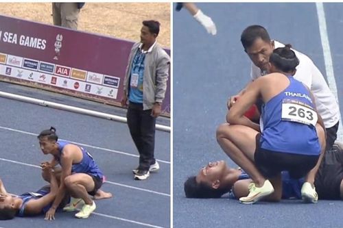 VĐV điền kinh Thái Lan mặc kệ HCV SEA Games 32 để lo sơ cứu đồng đội chấn thương