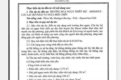 Hồ sơ Chủ đầu tư Trường đua ngựa ở Lâm Đồng chậm tiến độ