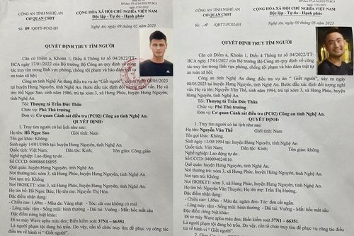 Công an Nghệ An truy tìm 2 nghi can giết người rồi bỏ trốn