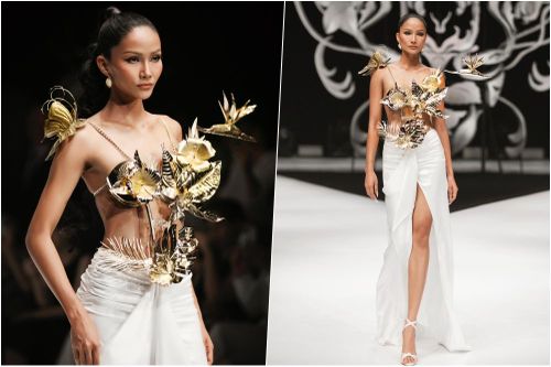 H'Hen Niê trình diễn trang phục bằng đồng, mạ vàng 24k