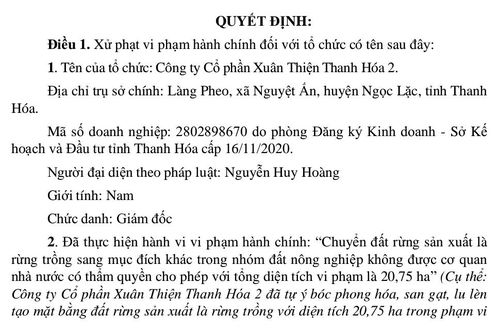 Xử phạt Công ty CP Xuân Thiện Thanh Hóa 2 và 3