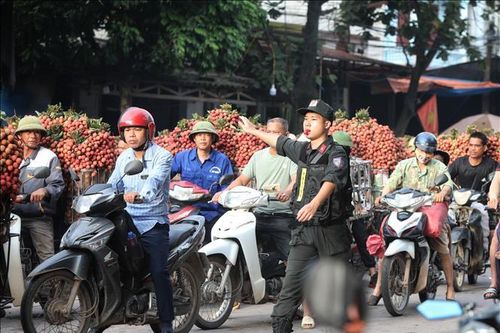Căng mình điều tiết giao thông giữa nắng nóng gay gắt tại thủ phủ vải thiều Lục Ngạn