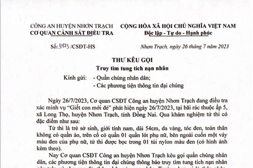 Tìm nhân thân trẻ sơ sinh nghi bị sát hại tại H.Nhơn Trạch