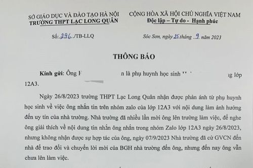 Sở GD-ĐT Hà Nội 'tuýt còi' trường từ chối dạy học sinh vì phụ huynh nhắn tin thắc mắc khoản thu