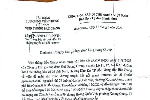 Công ty đấu giá Đại Dương Group thoát phạt nhờ văn bản của VNPT Bắc Giang?