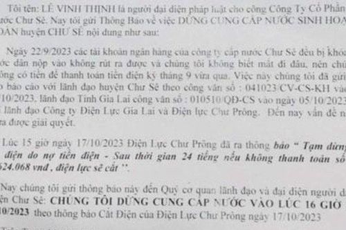 Gia Lai: Công ty nước nợ tiền điện, cả huyện sẽ bị cắt nước