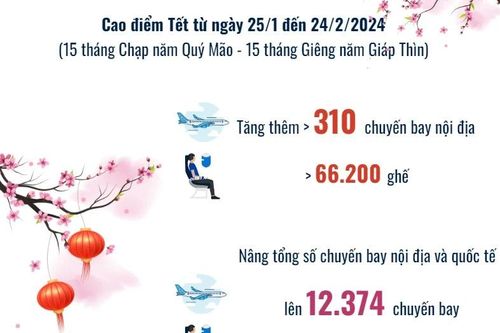 Tăng thêm 310 chuyến bay trong dịp cao điểm Tết Giáp Thìn