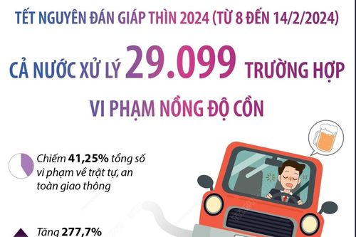 Tết Nguyên đán Giáp Thìn 2024: Cả nước xử lý 29.099 trường hợp vi phạm nồng độ cồn