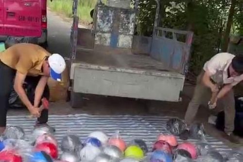 Tiêu hủy hàng trăm nón bảo hiểm giả nhãn hiệu Nón Sơn