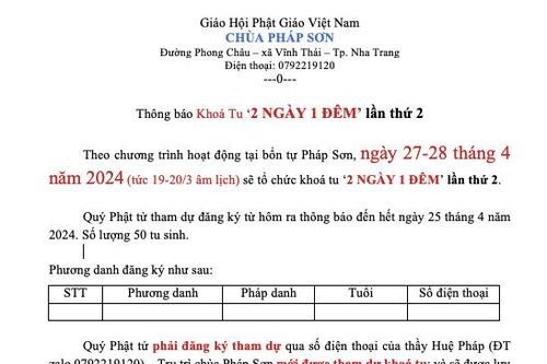 Khánh Hòa: Chùa Pháp Sơn tổ chức khóa tu '2 ngày 1 đêm' lần thứ 2