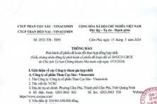 Than Đèo Nai - Vinacomin thông báo về việc hoán đổi cổ phiếu để thực hiện hợp nhất