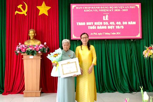 Ban Thường vụ Huyện ủy An Phú trao Huy hiệu Đảng đợt 19/5
