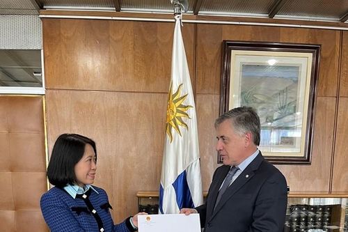 Đại sứ Ngô Minh Nguyệt trình bản sao Thư ủy nhiệm lên Bộ trưởng Ngoại giao Uruguay