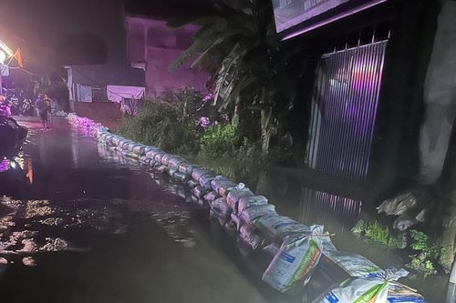 Xuyên đêm khắc phục sự cố rò rỉ nước qua chân tường kè đê ở Chương Mỹ