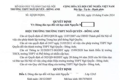 Ra quyết định 'dừng đào tạo' một học sinh, trường THPT Ngô Quyền - Đông Anh bị 'tuýt còi'