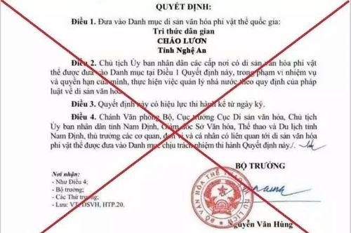 Thông tin Cháo lươn Nghệ An vào danh mục di sản văn hóa phi vật thể là sai sự thật