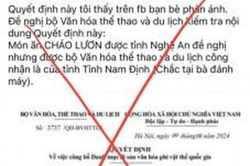 Cháo lươn Nghệ An được đề cử Di sản văn hóa phi vật thể là thông tin sai sự thật