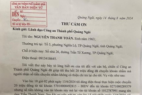 Công dân gửi thư cảm ơn lực lượng Công an