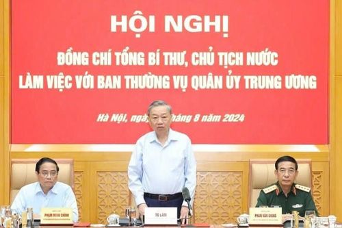 Hình ảnh Tổng Bí thư, Chủ tịch nước Tô Lâm làm việc với Ban Thường vụ Quân ủy Trung ương