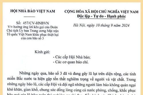 Hội Nhà báo Việt Nam kêu gọi ủng hộ đồng bào khắc phục hậu quả bão lũ
