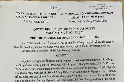 Phục hồi nguồn tin tội phạm dự án KCN Yên Sơn - Bắc Lũng