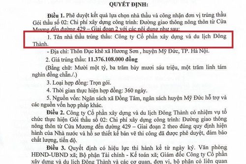 Công ty CP Xây dựng và Du lịch Đông Thành (Mỹ Đức, Hà Nội): Năng lực trúng thầu trăm tỷ