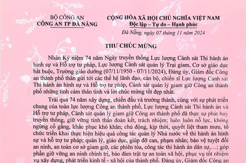 Giám đốc Công an TP Đà Nẵng gửi Thư chúc mừng các lực lượng nhân 74 năm Ngày truyền thống