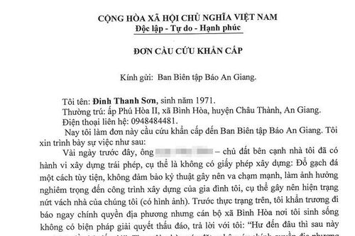 Trả lời phản ánh của ông Đinh Văn Sơn