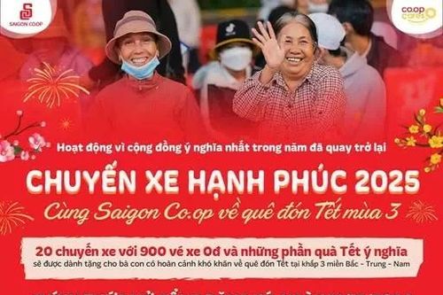 Saigon Co.op tặng 900 vé xe 0 đồng cho người lao động về quê đón Tết Nguyên đán 2025