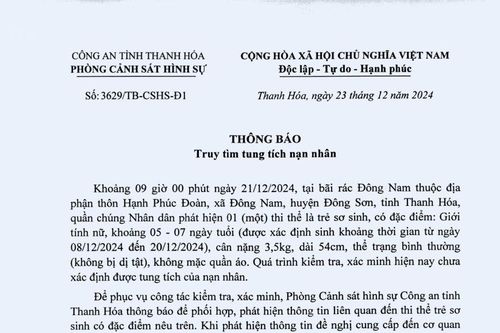 Thông báo truy tìm tung tích nạn nhân