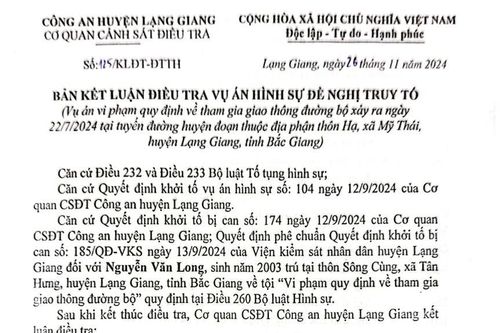 Công an huyện Lạng Giang khởi tố đối tượng liên quan vụ tai nạn giao thông gây chết người