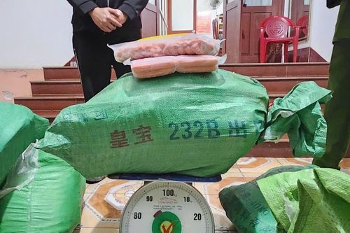 Bắt giữ xe ô tô chở gần nửa tấn xúc xích lậu trong 13 bao tải
