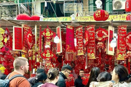 28 Tết Ất Tỵ: Nhộn nhịp mua sắm đồ trang trí, đào, quất chợ phố cổ Hà Nội