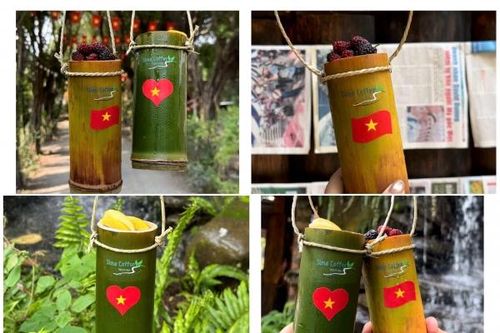 Cà phê ống tre 'gây sốt' giới trẻ Biên Hòa với phiên bản đặc biệt mừng 30-4, khách xếp hàng dài đợi mua
